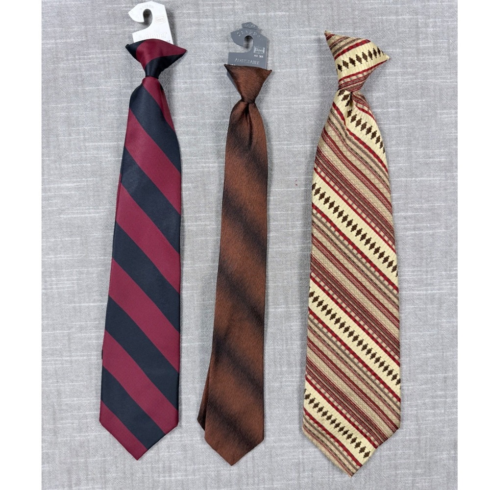 Vintage Sears Snapper Clip On Necktie Lot of 3 Silk Dacron Striped Patterned Tie